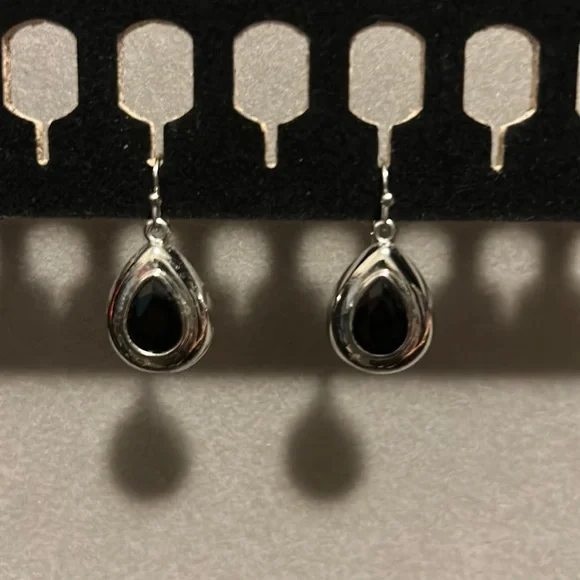 WHBM Silvertone and Black Bead Drop Earrings - Picture 3 of 5